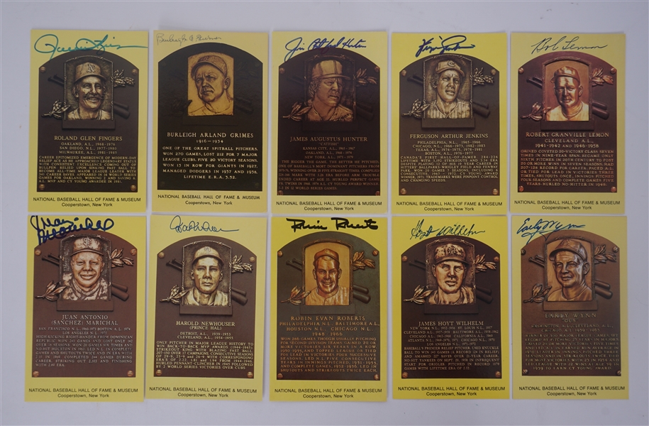 Lot of 10 Autographed HOF Pitchers Plaque Postcards w/ Rollie Fingers Beckett