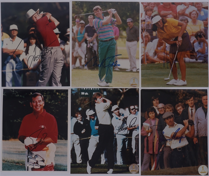 Collection of 6 Autographed 8x10 Golf Photos w/ Nick Faldo 