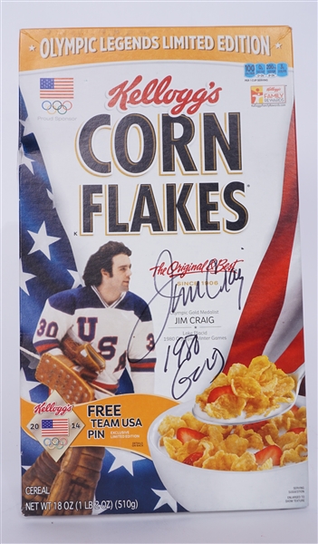 Jim Craig Autographed & Inscribed Unopened Corn Flakes Cereal Box JSA