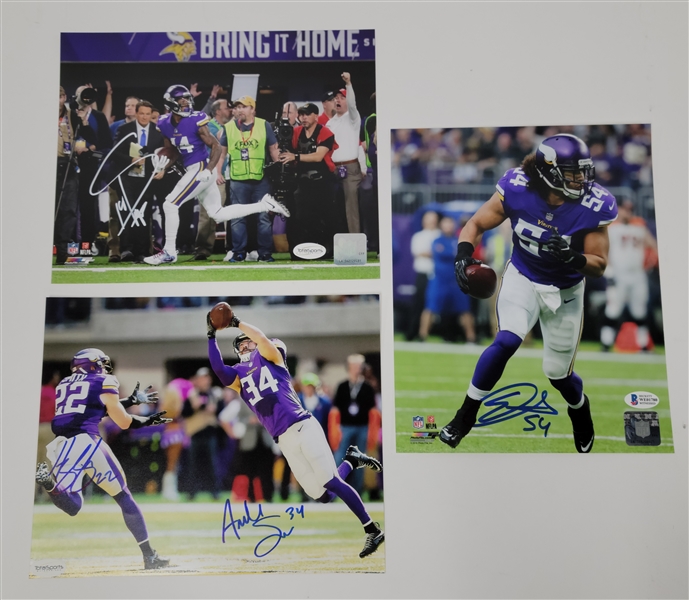 Lot of 3 Autographed Minnesota Vikings 8x10 Photos w/ Stefon Diggs Beckett & TSE