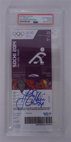 TJ Oshie Autographed & Slabbed 2014 Olympics Replica Ticket PSA/DNA