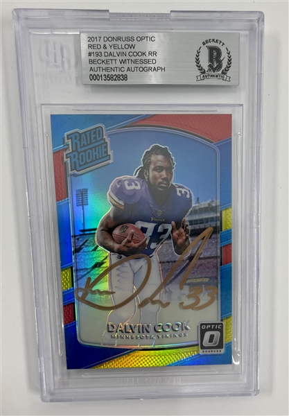 Dalvin Cook Autographed 2017 Donruss Optic Red & Yellow #193 Rated Rookie Card BGS
