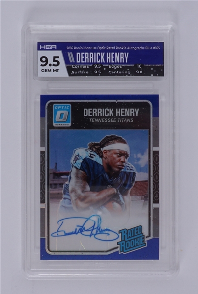 Derrick Henry 2016 Panini Donruss Optic Rated Rookie Autographs Blue #165 Card HGA 9.5 Gem MT