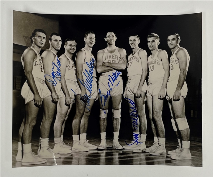 Minneapolis Lakers Autographed 8x10 Photo - 4 Signatures w/ Mikan PSA/DNA LOA