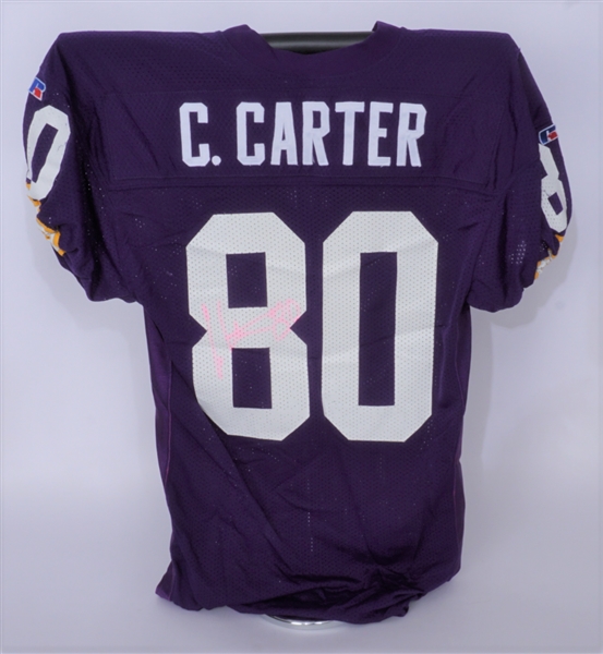 Cris Carter 1991-92 Minnesota Vikings Game Used & Autographed Jersey w/ Dave Miedema LOA & JSA