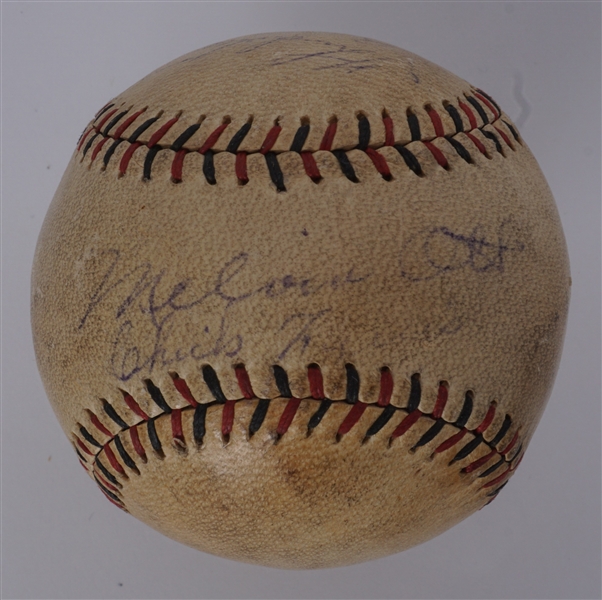 1931 New York Giants - Mel Ott, Bill Terry, Freddie Lindstrom, Chick Fullis Autographed Baseball Beckett LOA