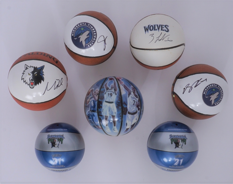 Lot of 7 Minnesota Timberwolves Mini Basketballs - 4 Autographs w/ Rose & Lavine