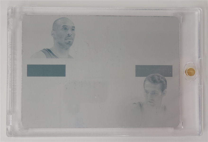 Kobe Bryant/Jerry West 2013-14 Panini National Treasures Spanning Time Dual Signatures Cyan Plate Card 1/1