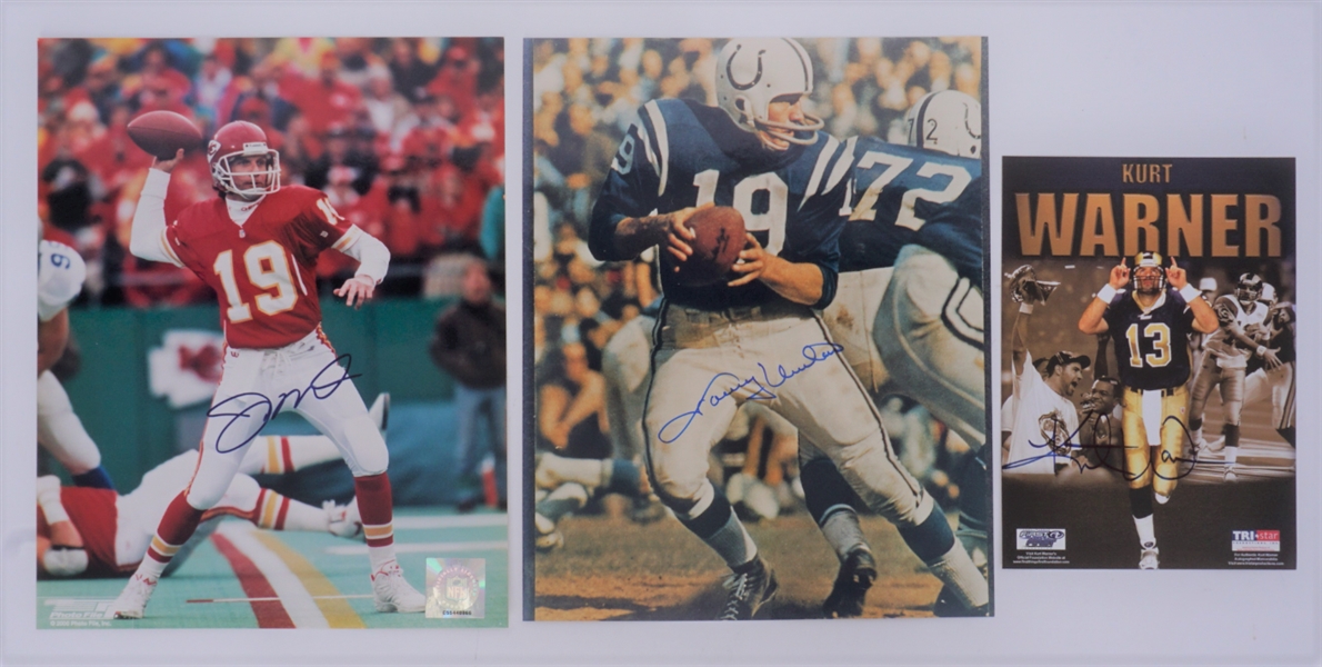 Lot of 3 HOF Quarterbacks Autographed Photos w/ Johnny Unitas Beckett