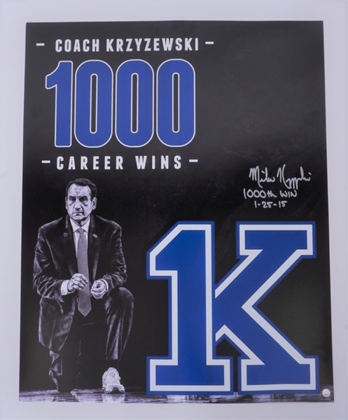 Mike Krzyzewski Autographed & Inscribed 1000th Win 16x20 Photo Steiner