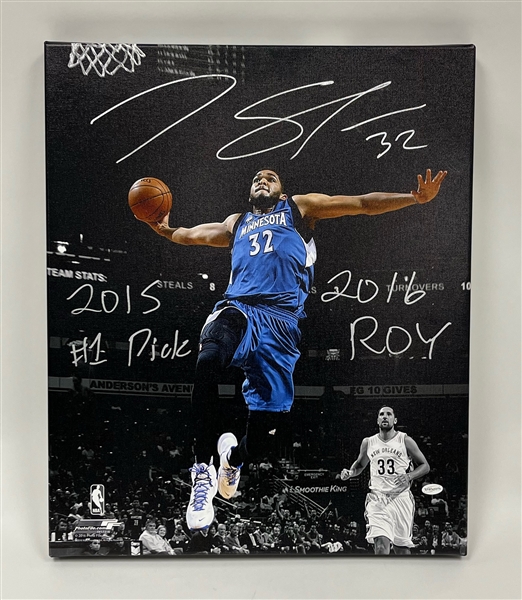 Karl-Anthony Towns Autographed & Inscribed Minnesota Timberwolves 20x24 Canvas