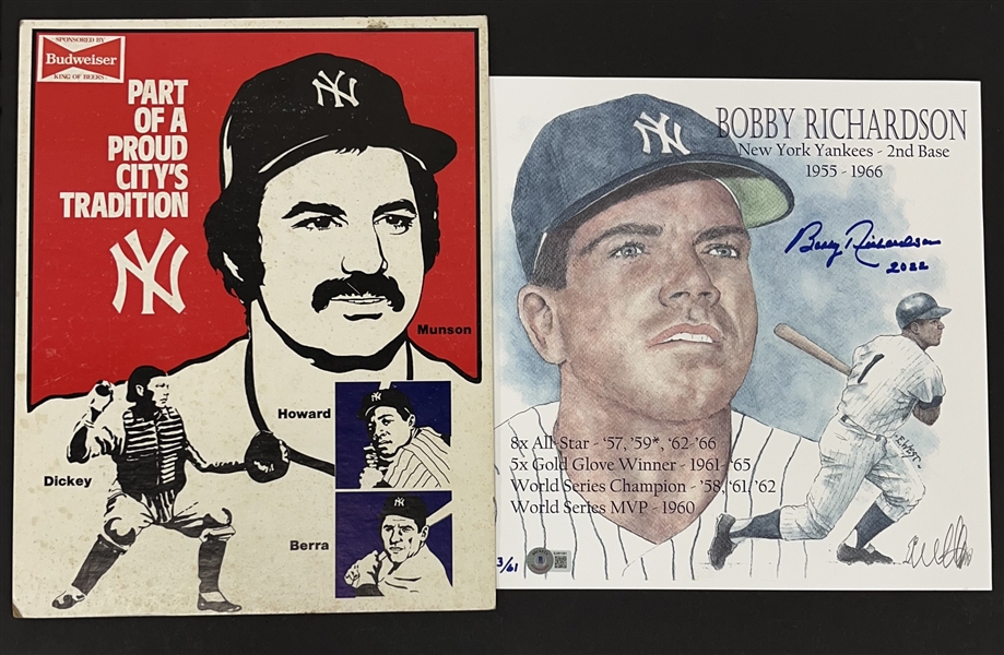 Lot of 2 New York Yankees Photos w/ Bobby Richardson Autographed Photo Beckett