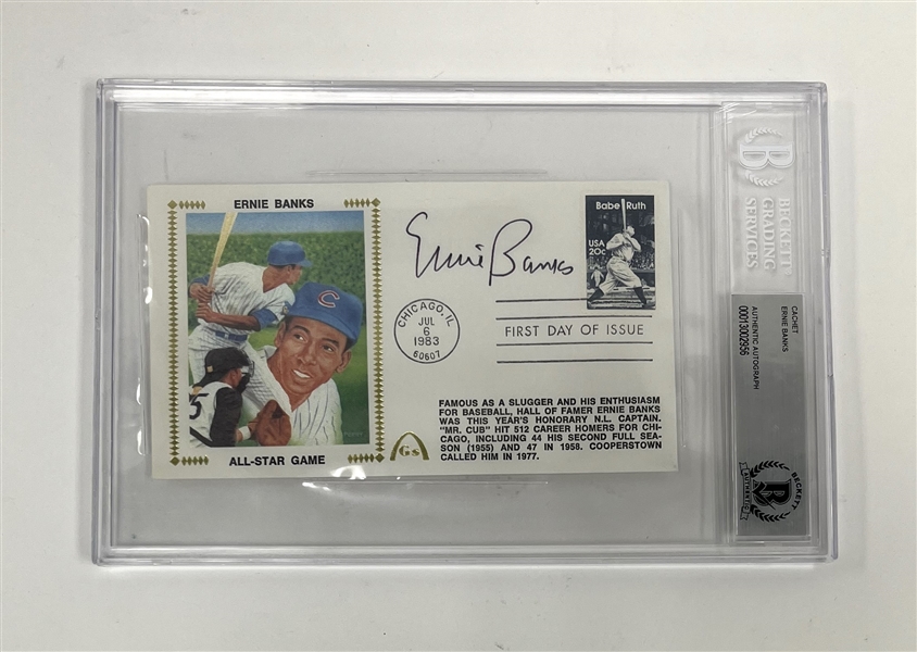 Ernie Banks Autographed & Encapsulated 1983 MLB All Star Game Cachet Beckett