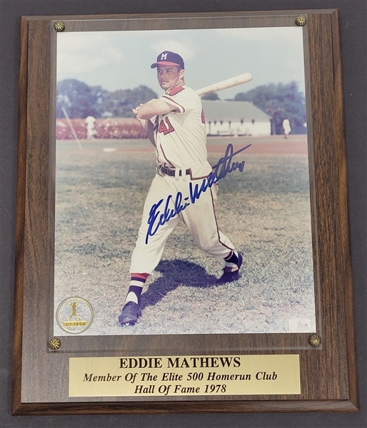 Eddie Mathews Autographed 8x10 Photo Plaque w/ Beckett LOA