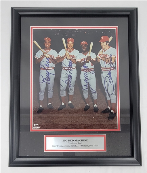 Big Red Machine Autographed & Framed 11x14 Photo w/ Perez, Bench, Morgan, & Rose