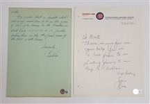 Lot of 2 Pee Wee Reese & Ernie Banks Signed Handwritten Letters Beckett