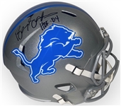 Barry Sanders Autographed & Inscribed Detroit Lions Full Size Replica Helmet w/ Fanatics Authentication