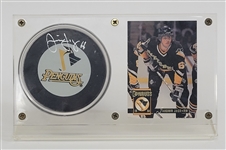 Jaromir Jagr Autographed Pittsburgh Penguins Hockey Puck w/ Card Penguins LOA