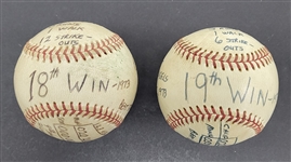 1973 Bert Blyleven Lot of (2) Final Wins 18th-19th Minnesota Twins Game Used Stat Baseballs Twins Records w/Blyleven Signed Letter of Provenance 