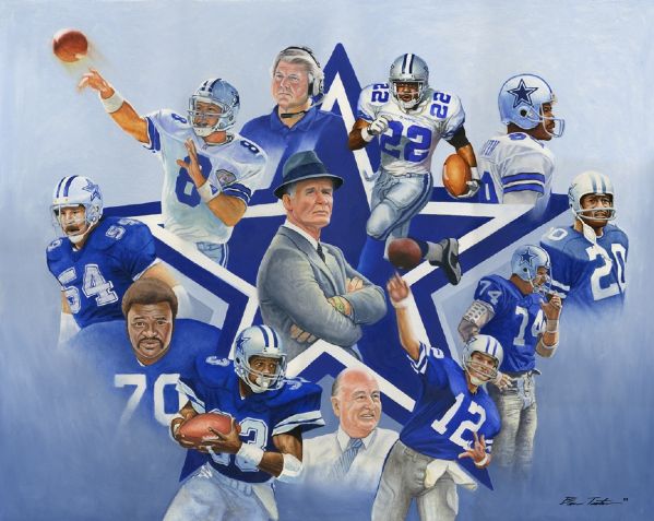Dallas Cowboys Original Oil Painting On Illustration Board By Ben Teeter