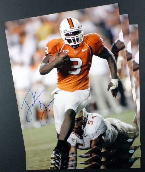 Lot of 3 Frank Gore Miami Hurricanes Autographed 16x20 Photos