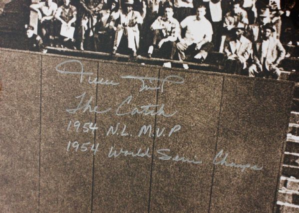 Willie Mays Rare Autographed & Framed Multi Inscription "The Catch" 16x20 Photograph