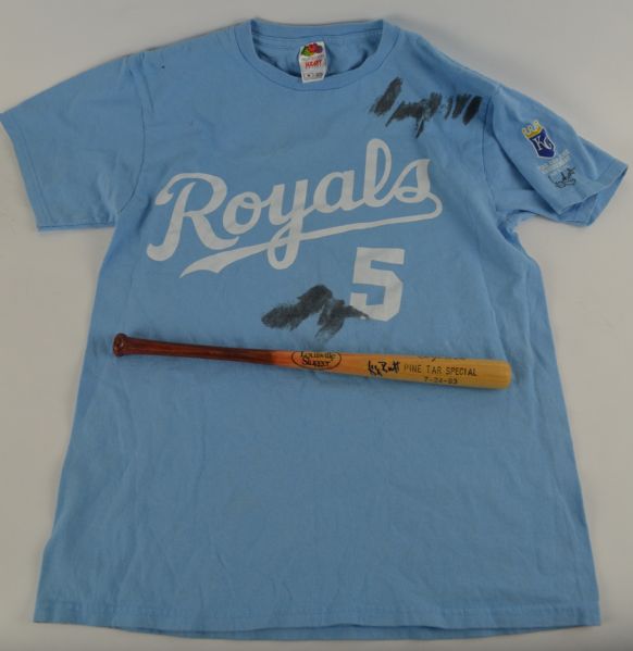 George Brett Autographed Pine Tar Mini Bat & Jersey 