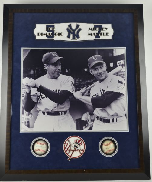 Mickey Mantle & Joe DiMaggio Autographed Presentation Display