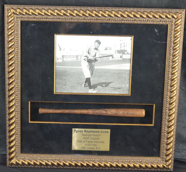Ty Cobb Autographed Louisville Slugger Signature Model Mini Bat & Photo Display