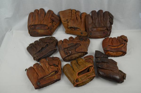 Collection of 9 Vintage Baseball Gloves