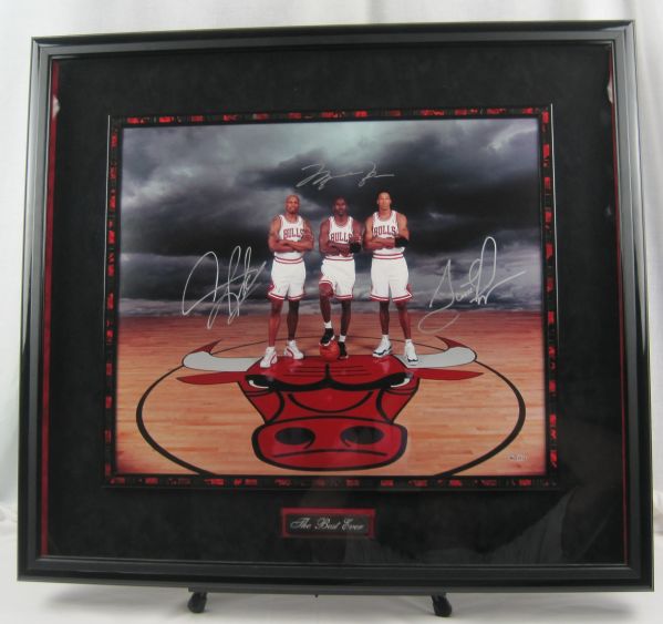 Michael Jordan Scottie Pippen & Dennis Rodman Autographed & Framed UDA Display
