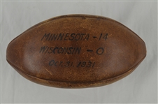 Minnesota Gophers vs. Wisconsin Badgers 1931 Game Used Trophy Football 