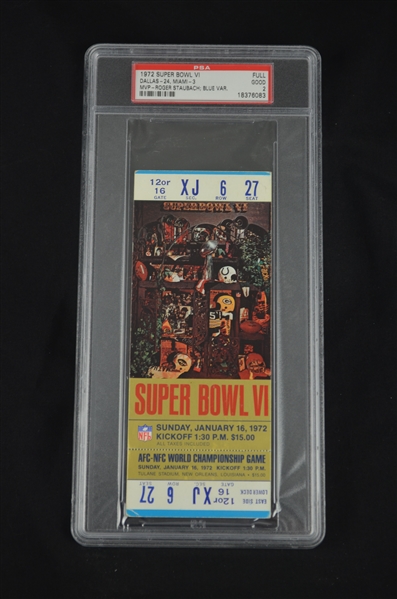 Super Bowl VI 1972 Exceptionally Rare Full Ticket PSA 2 