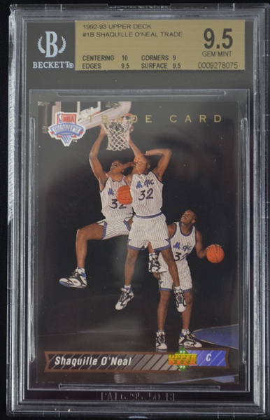 Shaquille ONeal 1992-93 Upper Deck Trade Rookie Card #1B BGS 9.5 Gem Mint
