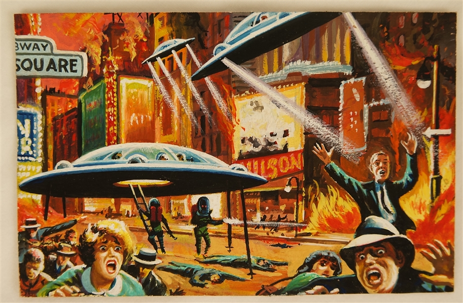 1962 Mars Attacks Original Artwork For Card #8 "Terror in Times Square"