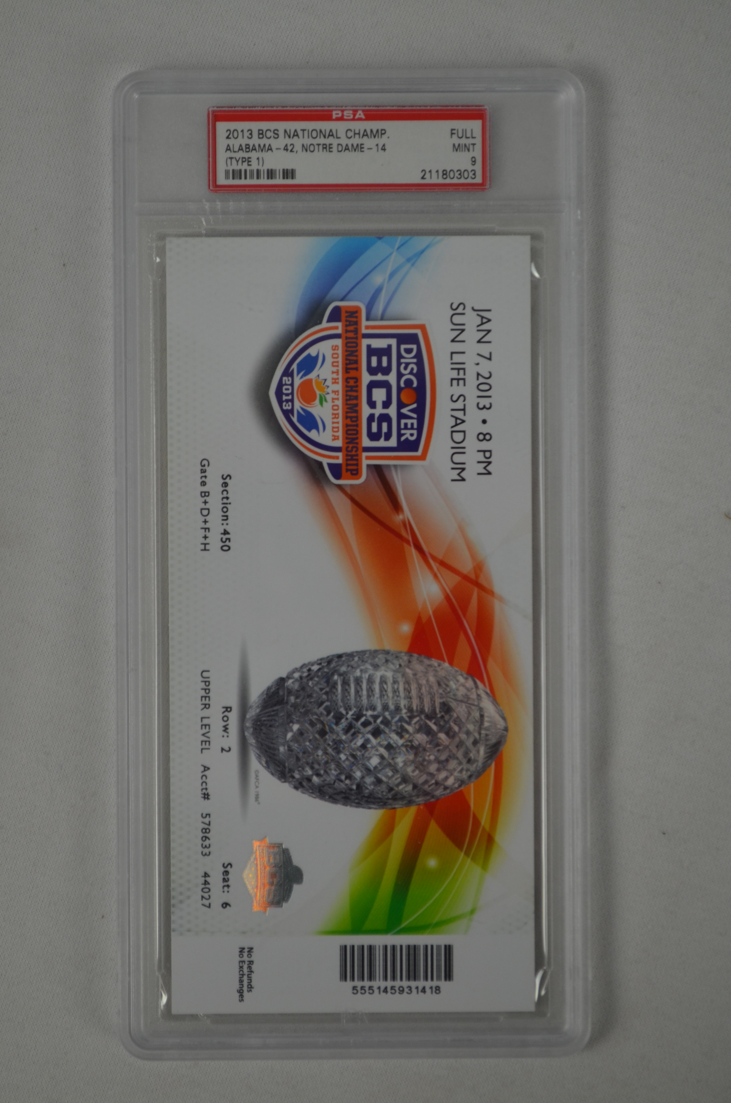 Lot Detail BCS National Championship Bowl Game 2013 Full PSA Graded