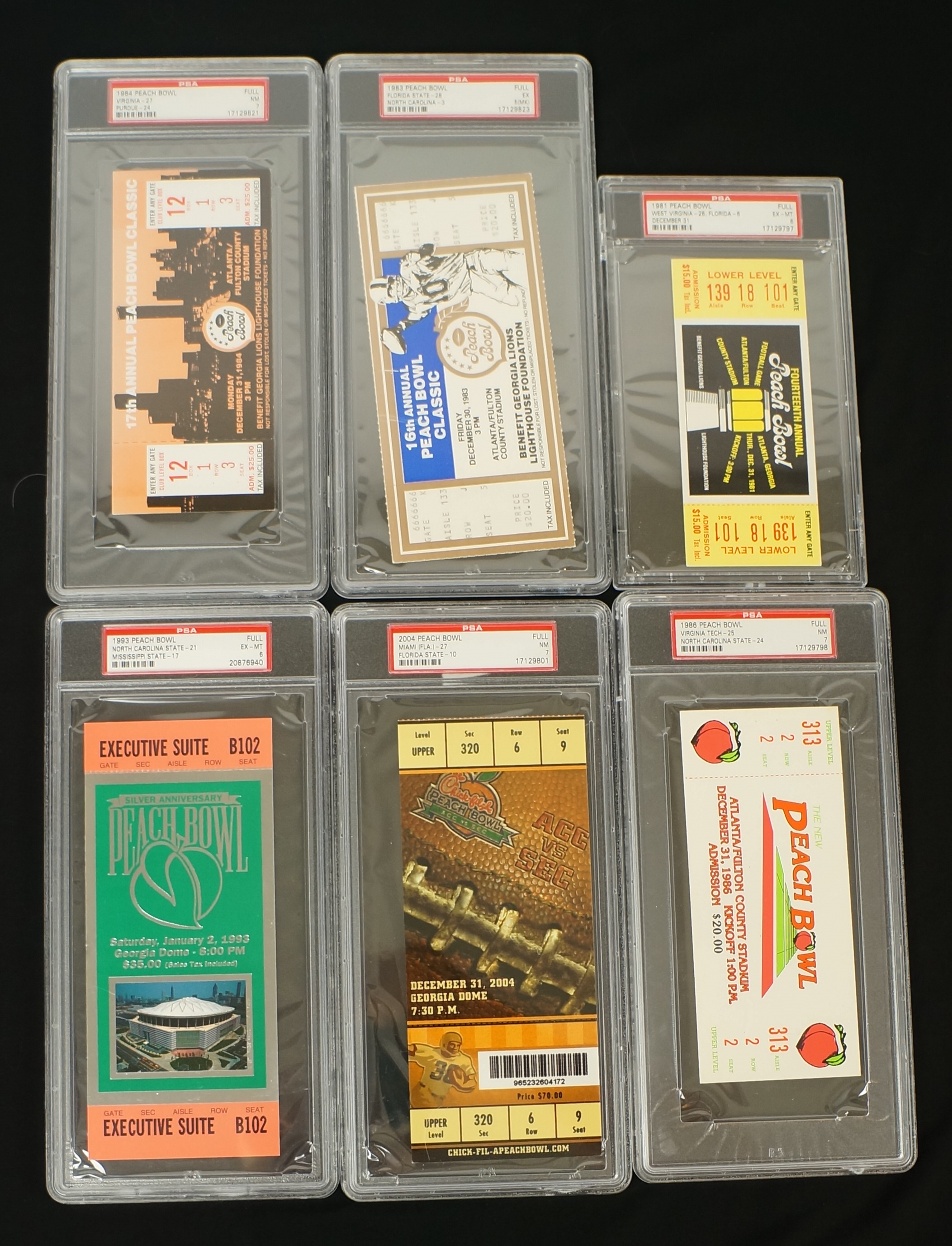 Lot Detail Peach Bowl Game Lot of 6 Full PSA Graded Tickets