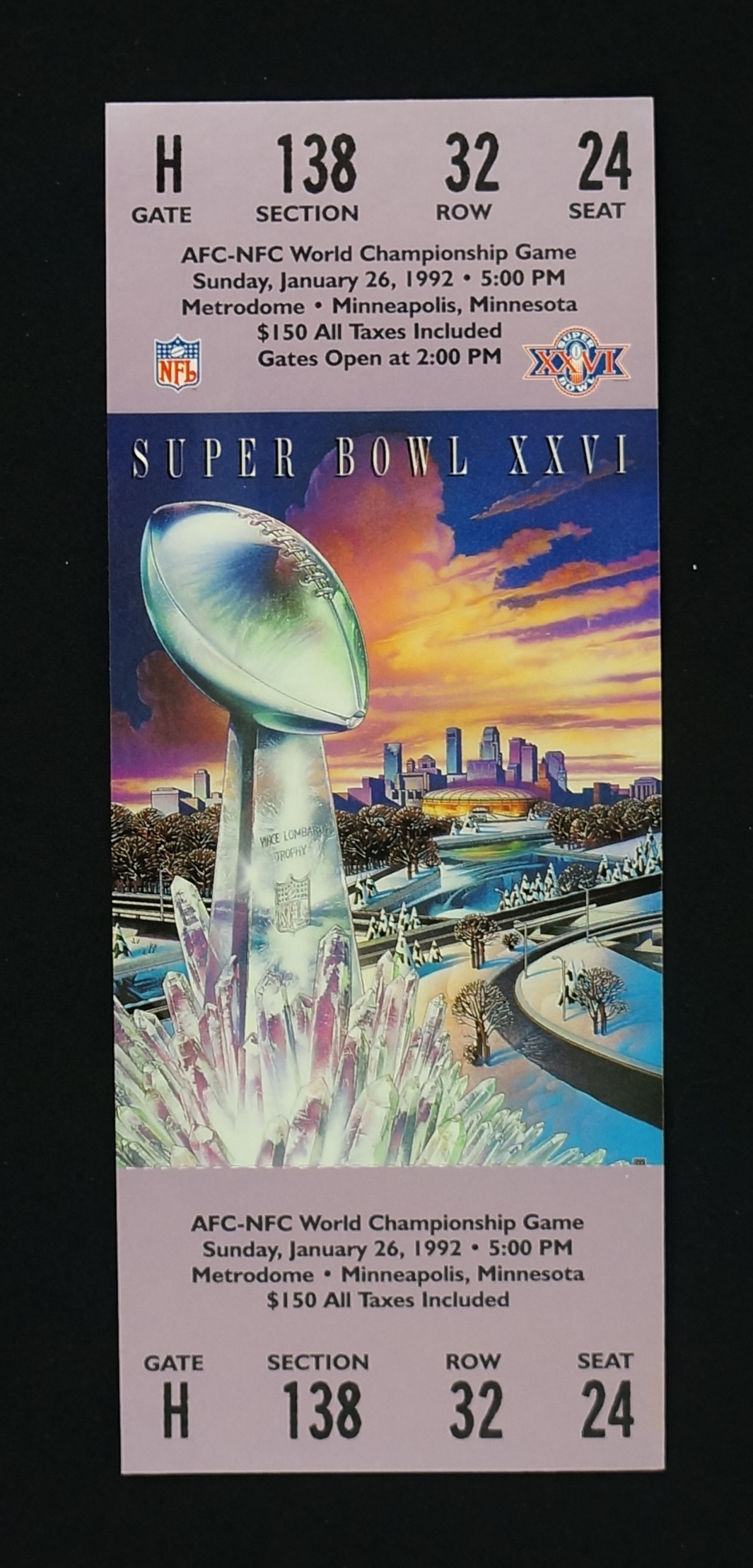 Lot Detail Super Bowl XXVI Original Full Ticket