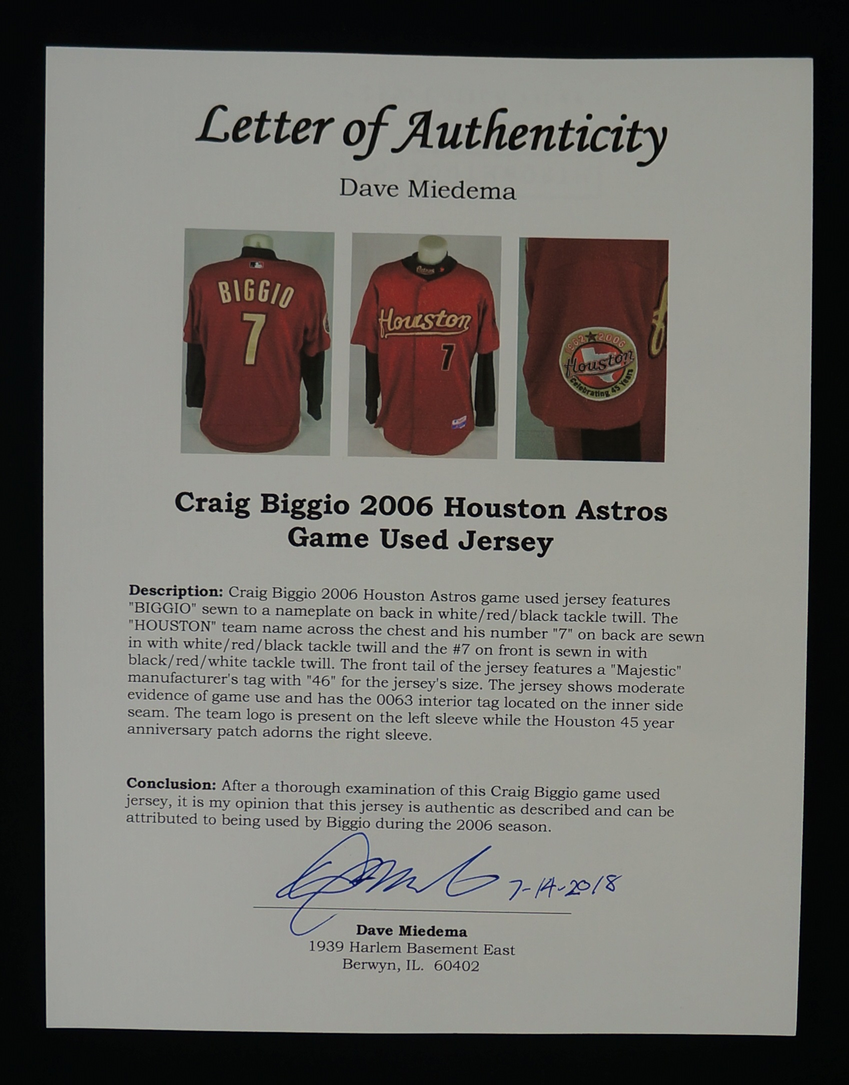 Lot Detail - 1998 Craig Biggio Houston Astros Game-Used Home Jersey