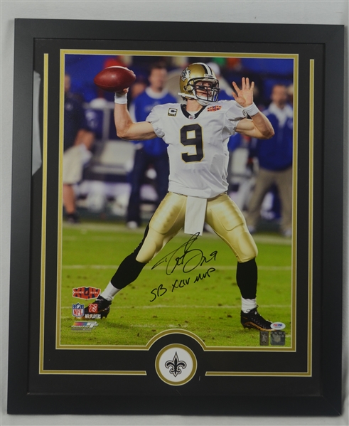 Drew Brees Autographed & Framed 16x20 Super Bowl XLIV MVP Inscribed Photo