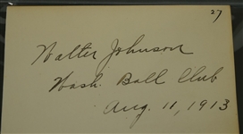 Walter Johnson Autographed & Inscribed Cut Photograph Signed August 11th, 1913 PSA/DNA