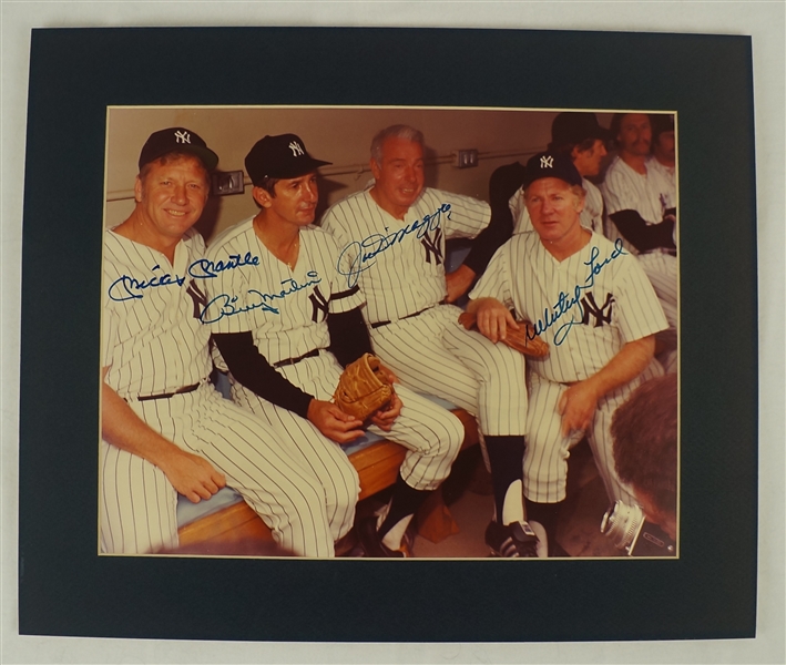 Mickey Mantle Billy Martin Joe DiMaggio & Whitey Ford Autographed Matted Photo JSA LOA