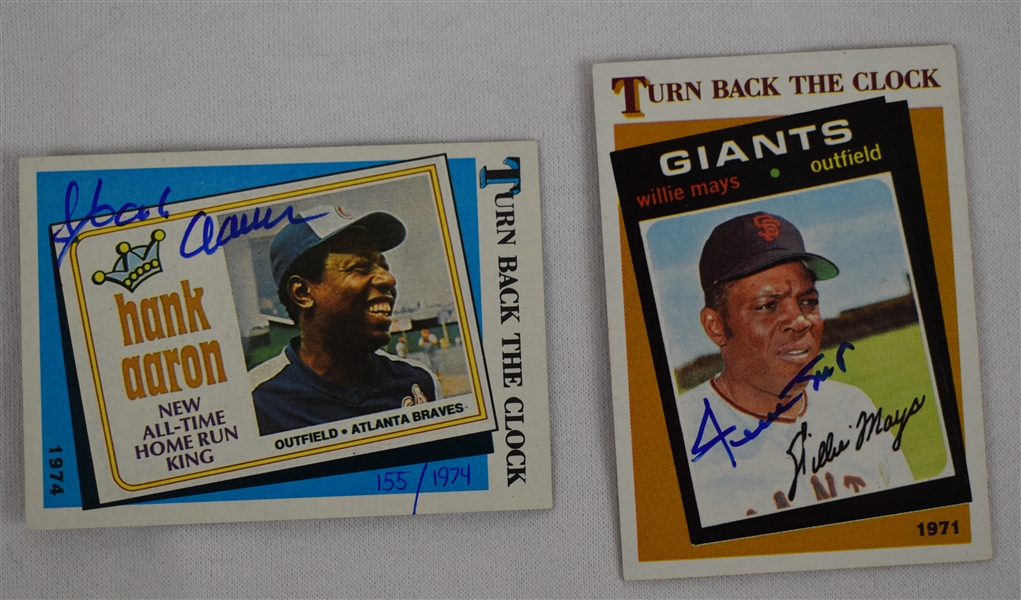 Hank Aaron & Willie Mays Autographed TBC Baseball Cards 