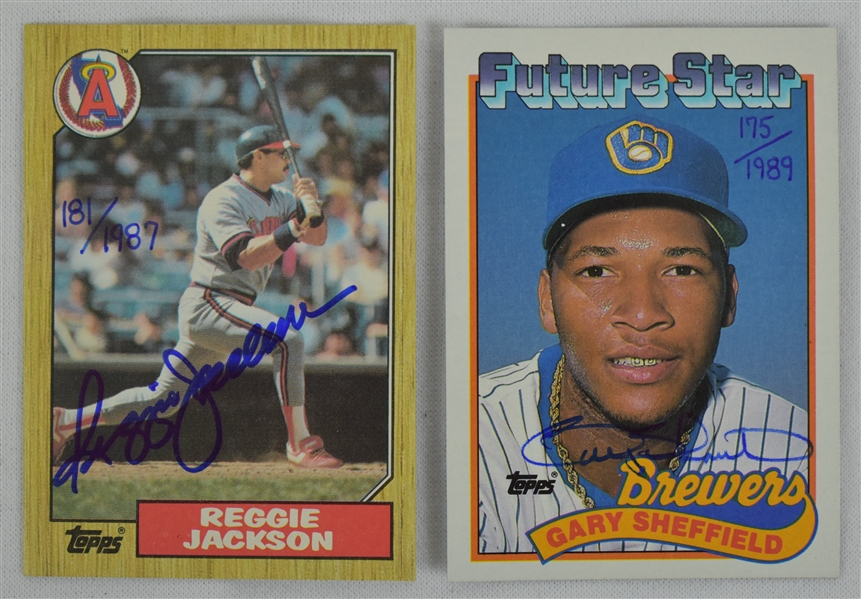 Reggie Jackson & Gary Sheffield Lot of 2 Autographed Baseball Cards
