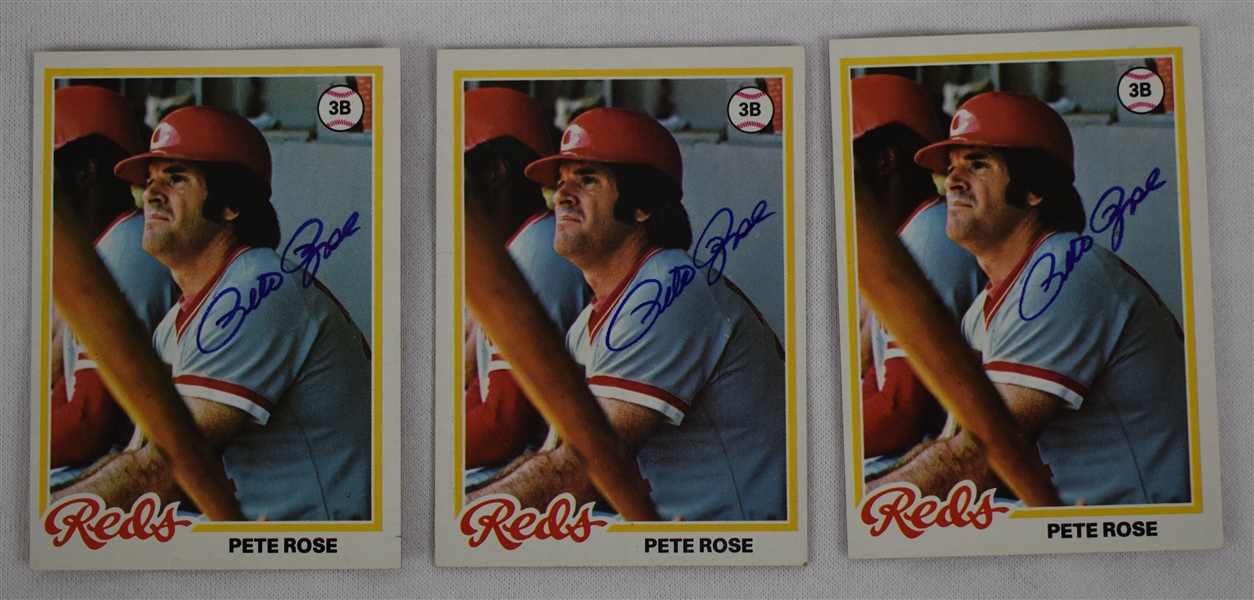 Pete Rose Lot of 3 Autographed Baseball Cards