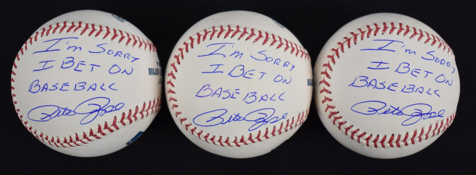 Pete Rose Lot of 3 Autographed "Im Sorry I Bet On Baseball" Inscribed Baseballs