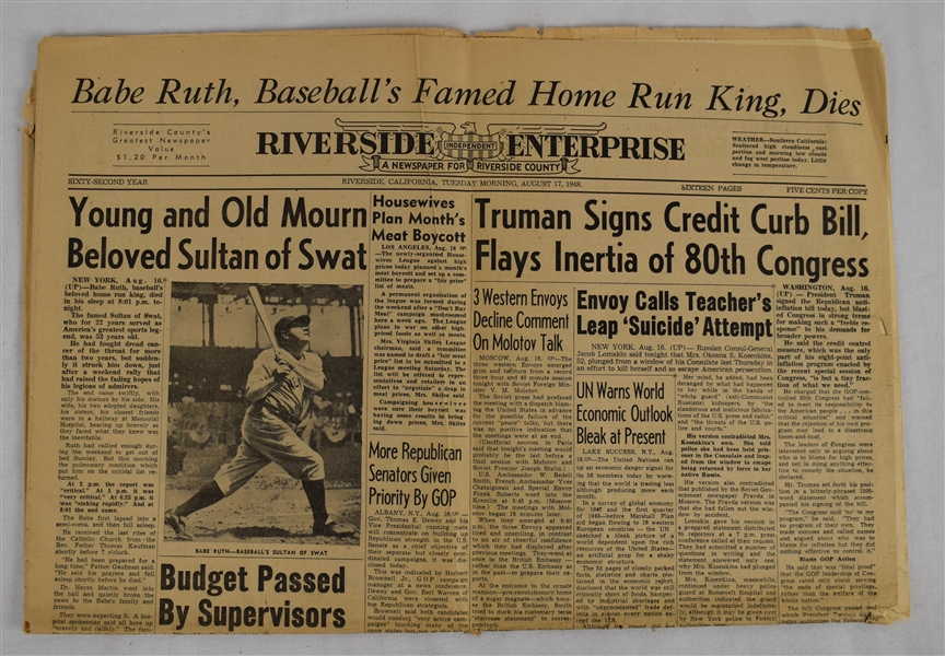 Babe Ruth Passes Away Newspaper