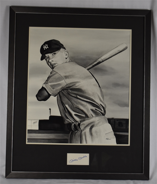 Mickey Mantle Original James Fiorentino Watercolor Painting w/Mantle Autograph