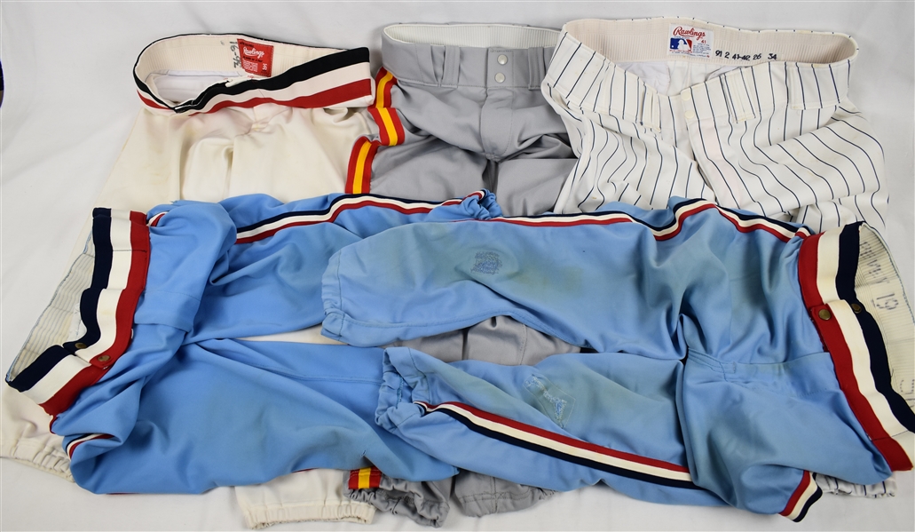 Collection of 5 Pairs of Game Used Baseball Pants