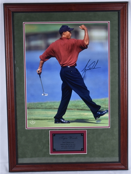 Tiger Woods Autographed 16x20 Framed Fist Pump Photo UDA